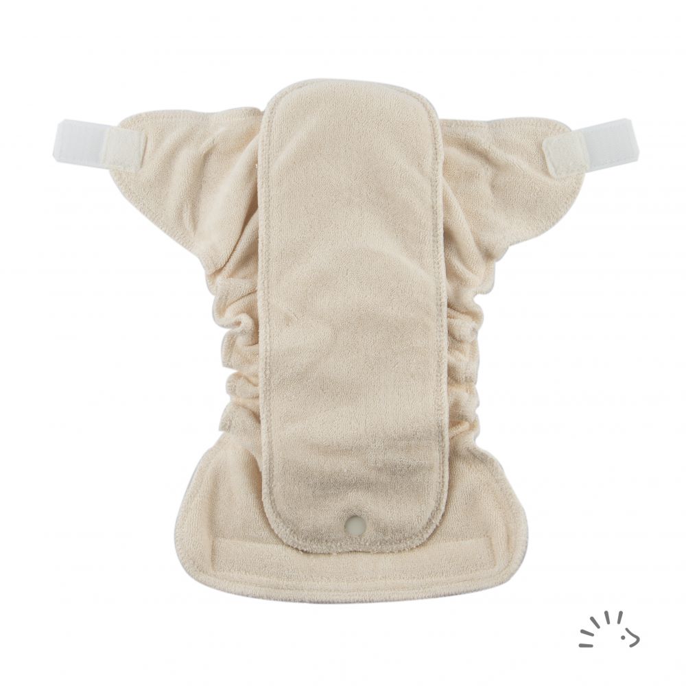 Υφασμάτινη πάνα για νεογέννητο Minifit Popolini από πετσετέ ύφασμα σε φυσικό χρώμα ανοιχτή για να φαίνεται πως είναι το εσωτερικό.